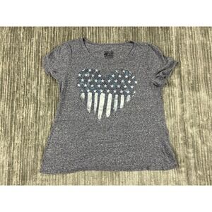 Made in the USA T-Shirt Womens L Navy Blue American Flag Heart Heathered Casual